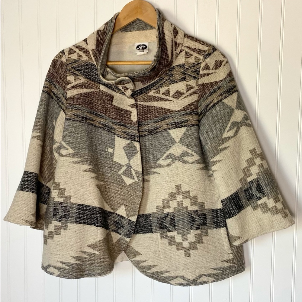 Vintage Jet Loves Scoop Women’s Aztec Print Wool Cropped Jacket size Small
